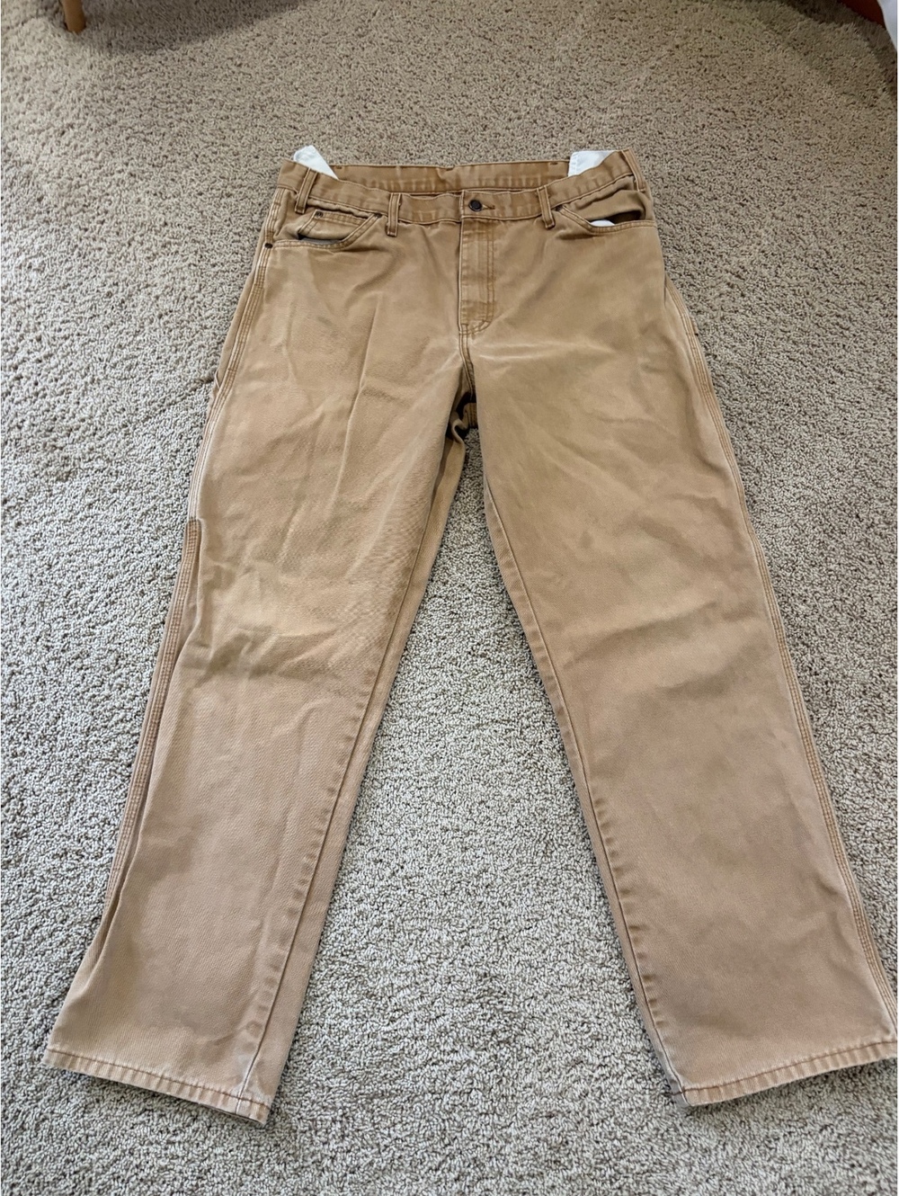 Dickies Duck Canvas Carpenter Pants Mens 36x32 Tan Brown Workwear Utility